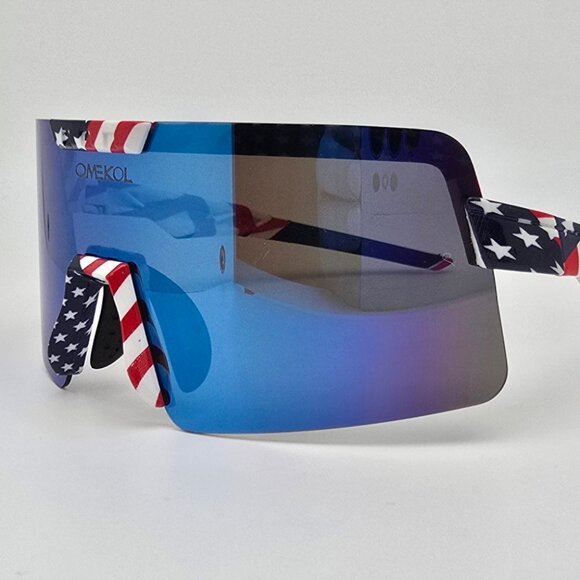 Omekol Flag Stars & Stripes Frame Polarized Blue Lens Sports Baseball Sunglasses - Picture 1 of 12
